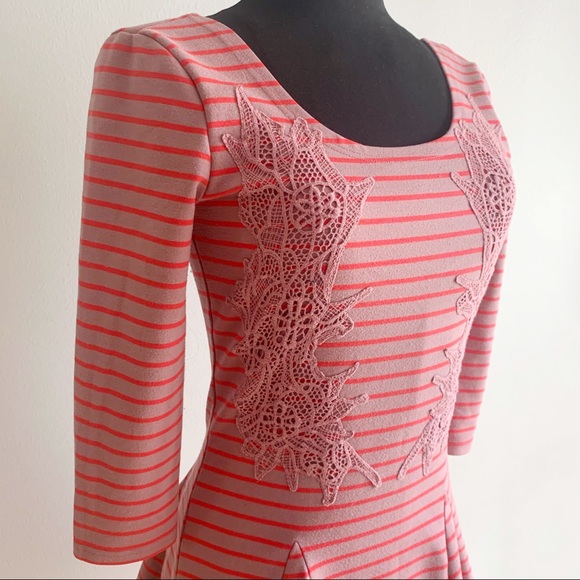 Free People Mauve Striped Skater Dress Crochet XS - Picture 6 of 8
